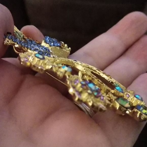 Peacock Brooch Pin and Pendant 1/4" Bale Large Colorful Rhinestones Bling - Picture 8 of 15